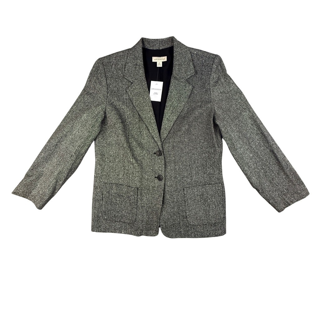 Appleseeds Blazer Women's Size 16 Gray Silk Blend Salt and Pepper‎ Jacket New